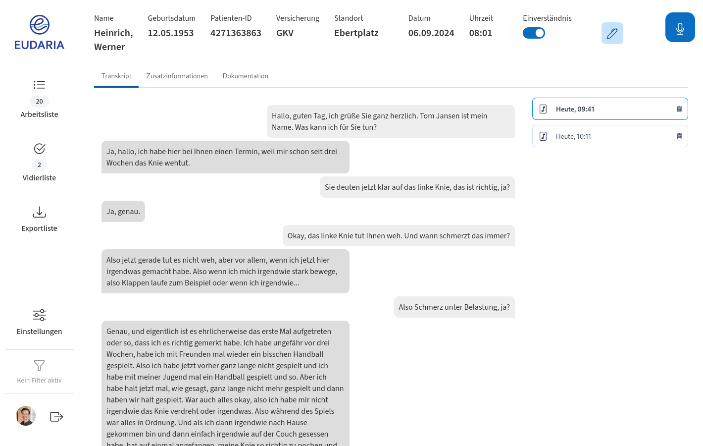 Aufnahme des Arzt-Patienten-Gesprächs